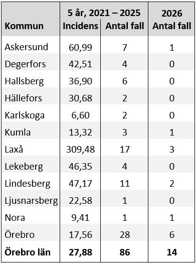TBE-tabell med statistik för varje kommun.