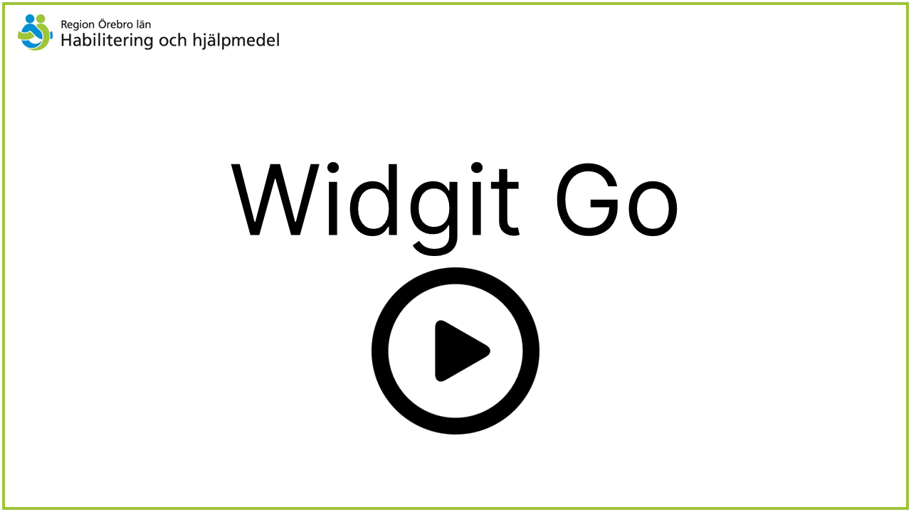 En vit bild med text Widgit go och en ring och pil i svart