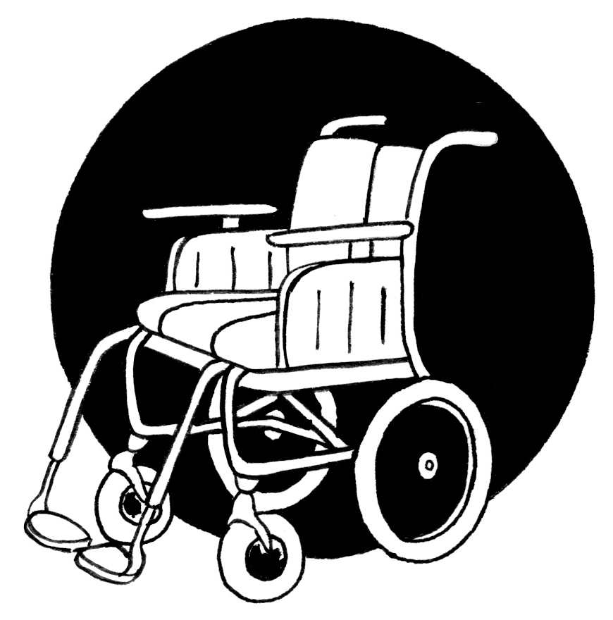Tecknad bild av en transportrullstol
