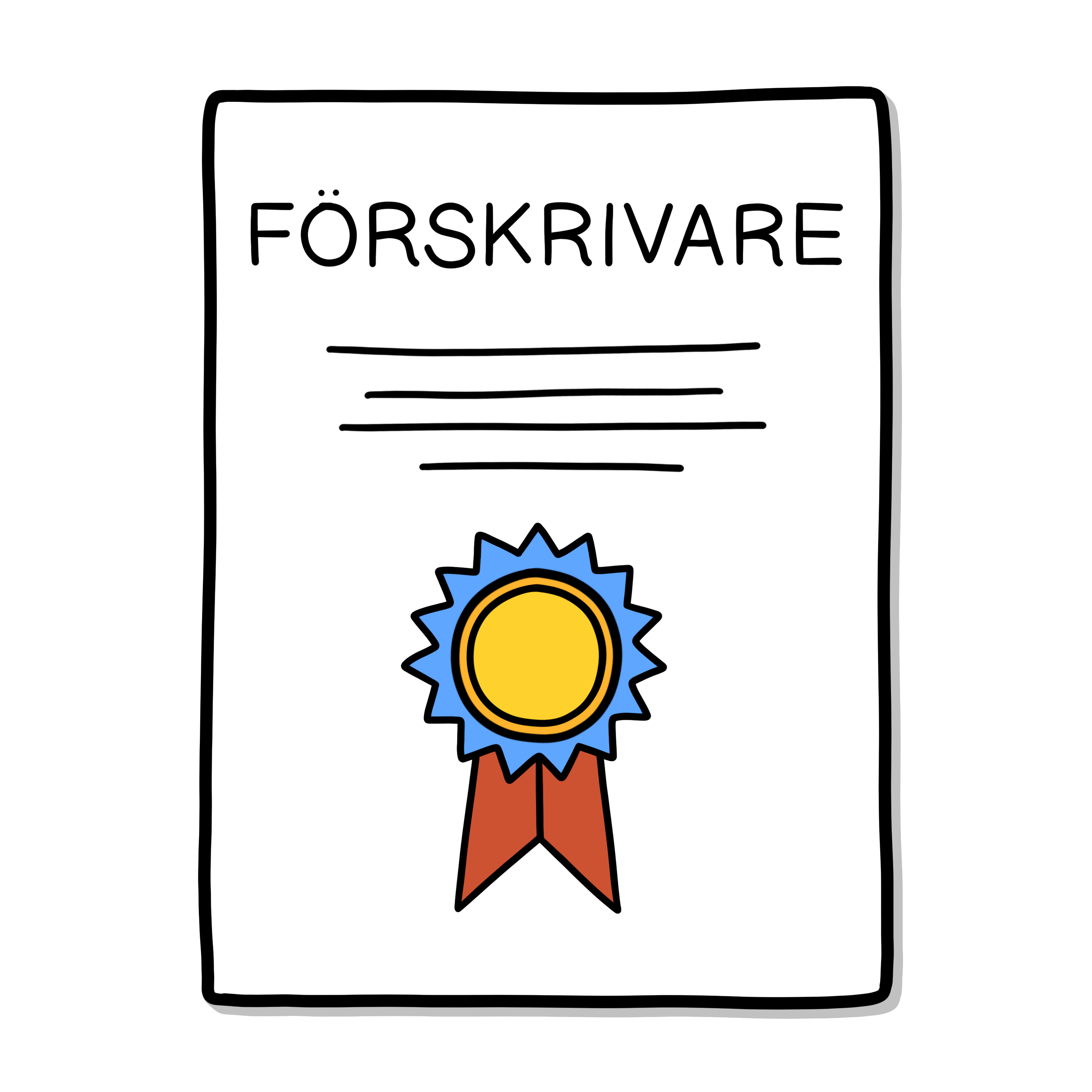 En illustration av ett diplom med texten ”förskrivare”.