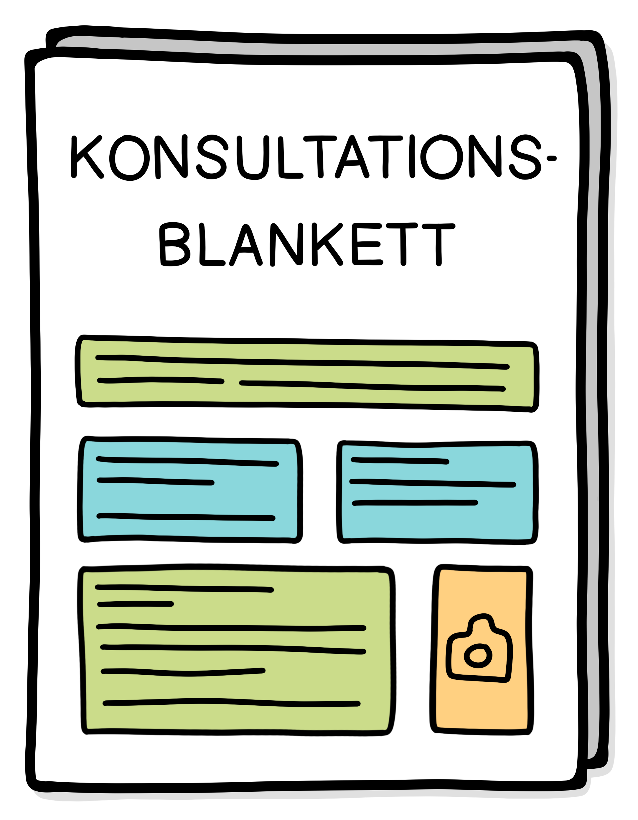 Tecknad bild av en konsultationsblankett