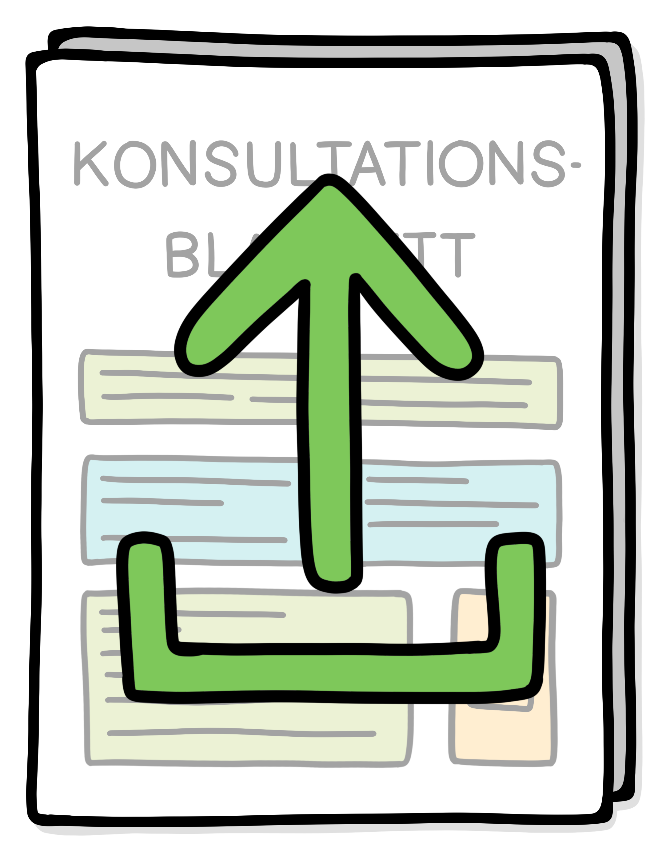 En illustration av en förskrivningsblankett. /med en symbol för ”uppladdning”.En illustration av en konsultationsblankett med en symbol för ”uppladdning”.