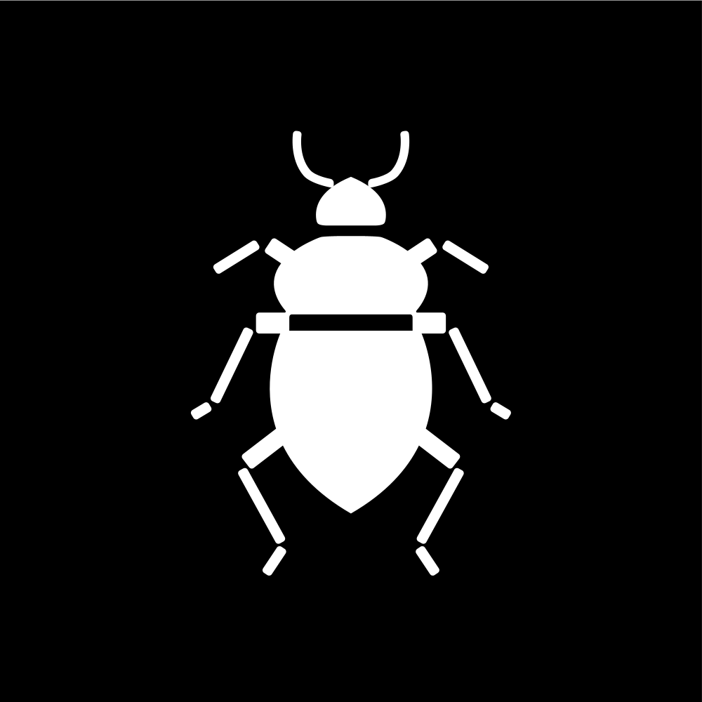 Svartvit bild av en skalbagge med sex ben och två antennspröt. Illustration Pictogram