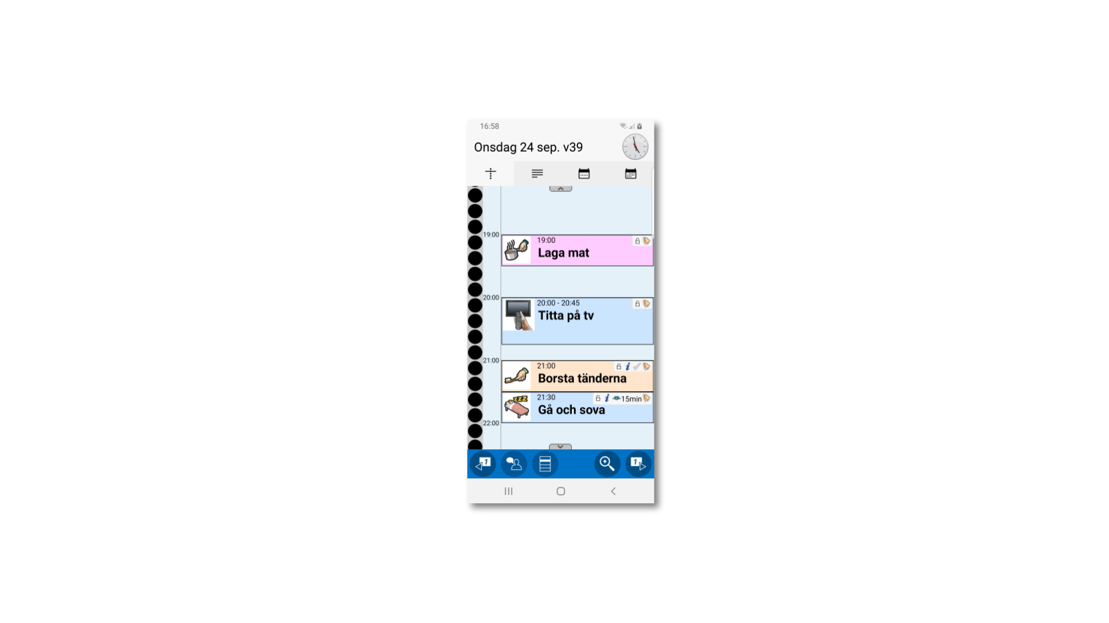 Skärmavbild av en kalender i en  mobiltelefon