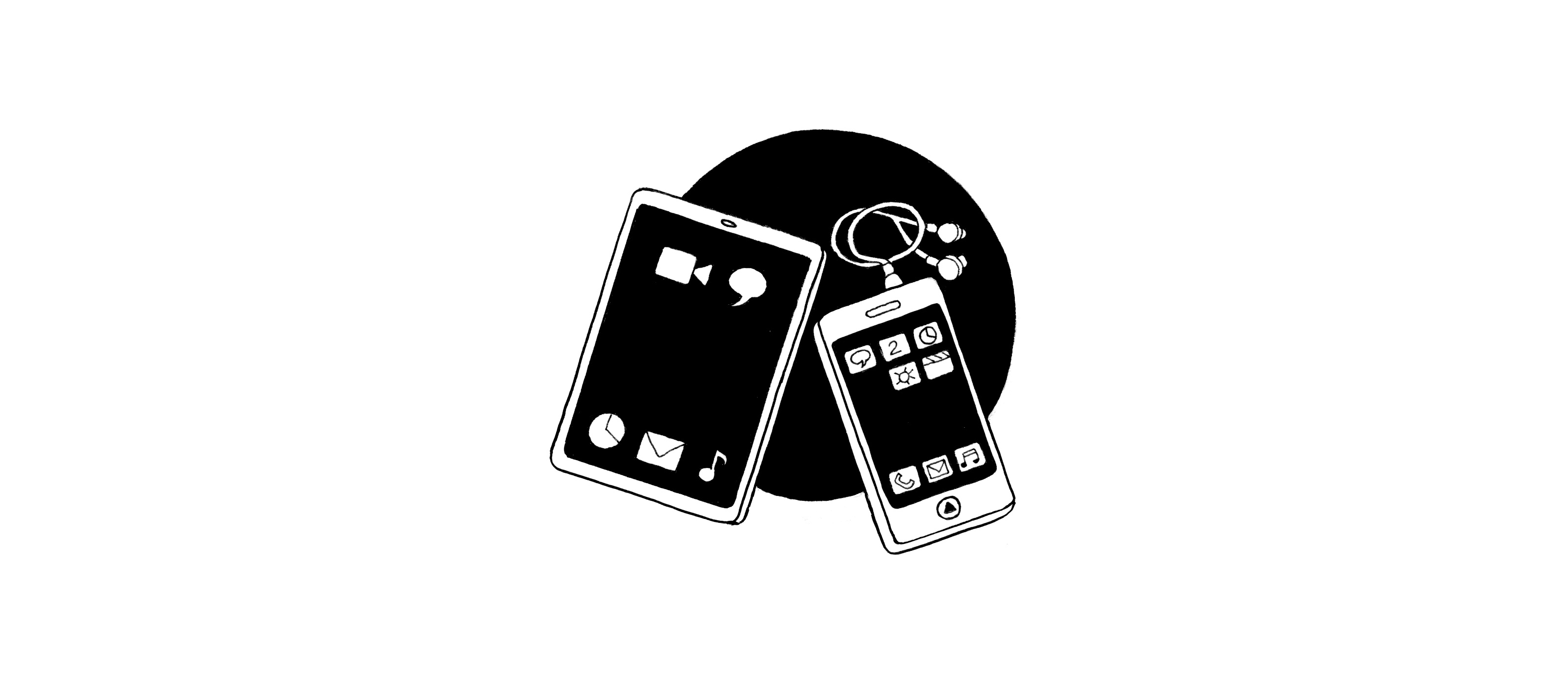 Tecknad bild av en surfplatta och en mobiltelefon.