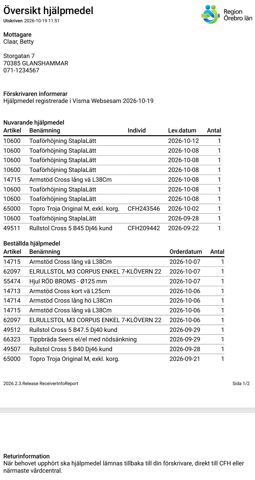 Skärmbild mottagarlista som pdf
